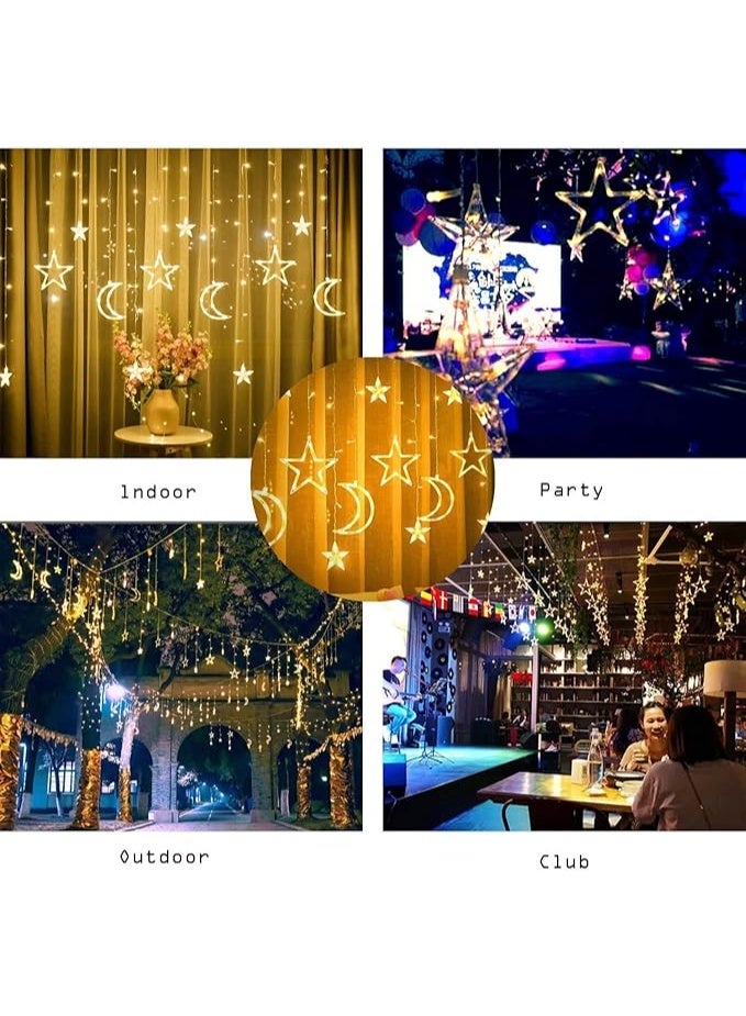 ACLIX 3.5M Decorative Starry String Curtain Ramadan Lights Moons and Stars LED Night Light for Ramadan Home Decoration Party, Battery Box Powered (Warm White) With 8 Modes Setting - Image 3